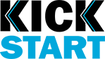 A green and blue banner with the words " kick start ".