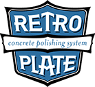 A logo for retro plate concrete polishing system.