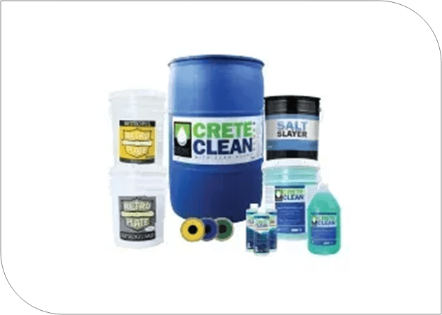 A blue barrel of cleaning products and supplies.